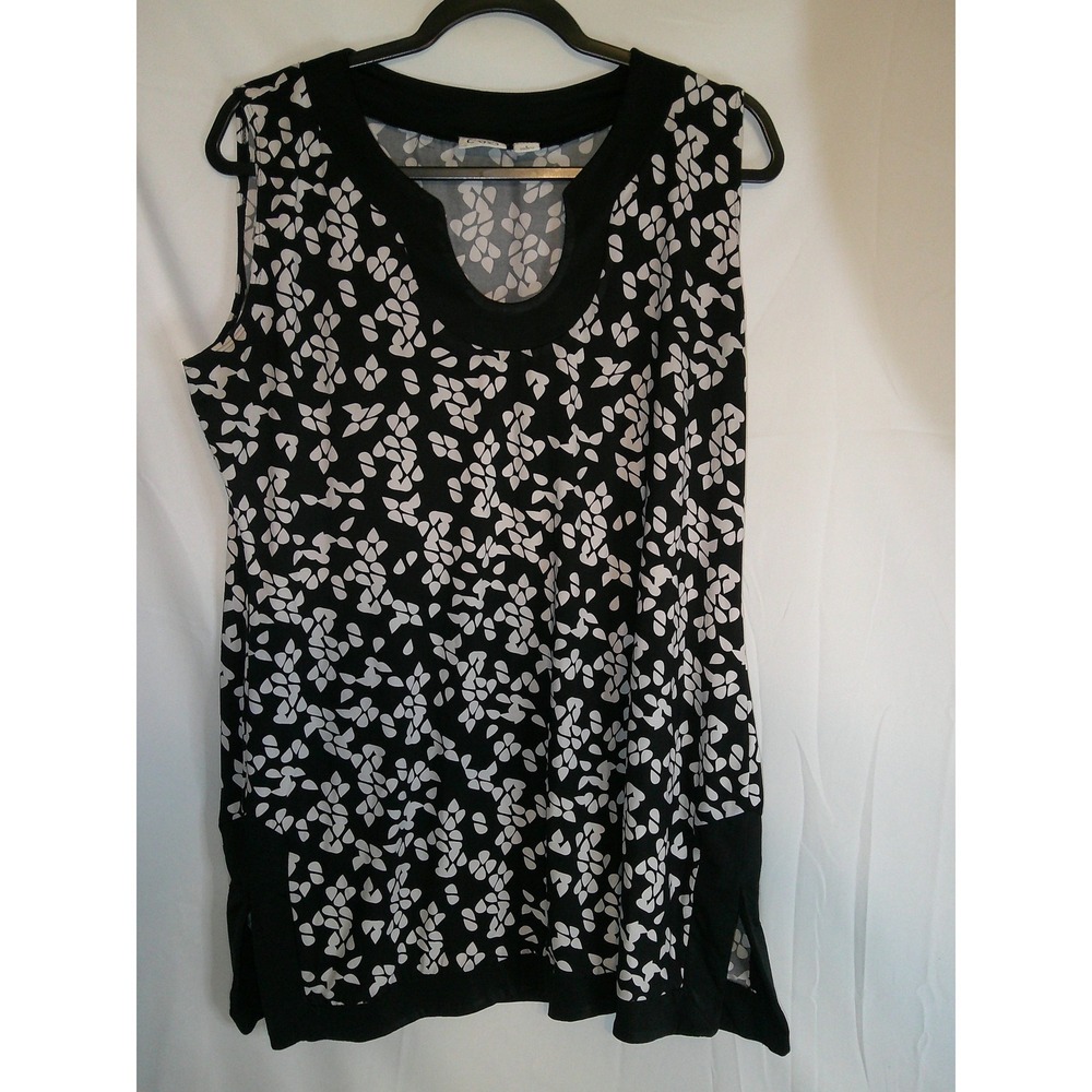 Cato Women's Black White‎ Floral Sleeveless V-Neck Tunic Dress Size Large